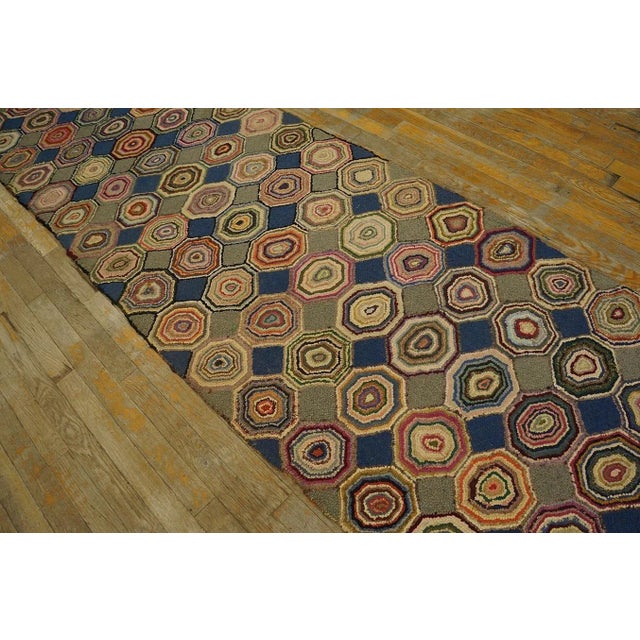Blue 1930s Geometrical American Hooked Rug ( 2' 9'' x 17' - 84 x 518 ) For Sale - Image 8 of 12