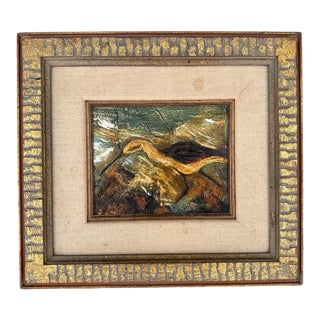 Vintage Impasto Oil on Masonite Painting of Shorebird in Coastal Landscape, Framed For Sale