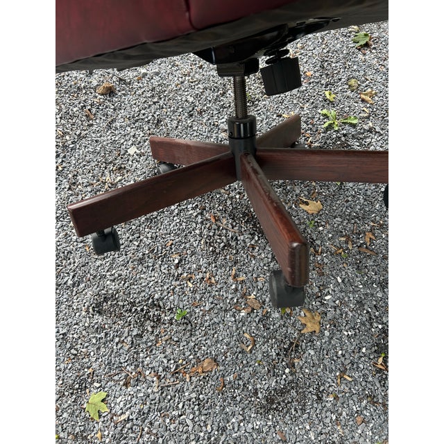 Wood Vintage Omnia Oxblood Leather High-Back Chesterfield Rolling Desk Chair For Sale - Image 7 of 9