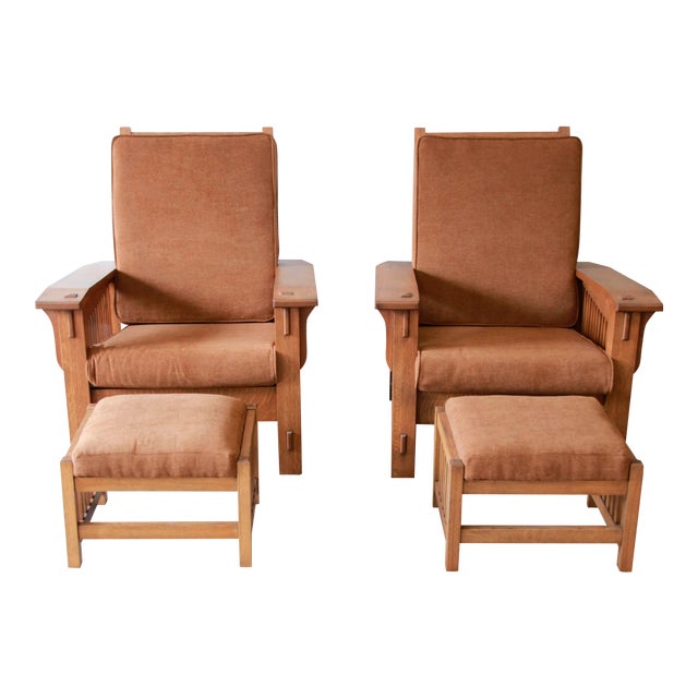 Solid Oak Mission Style Morris Chairs & Ottoman Set Chairish
