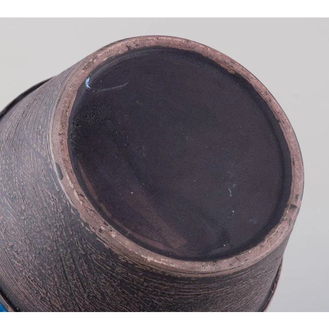 Vase in Rimini Blue Glazed Ceramic with Geometric Pattern by Aldo Londi for Bitossi, 1960s For Sale - Image 6 of 8