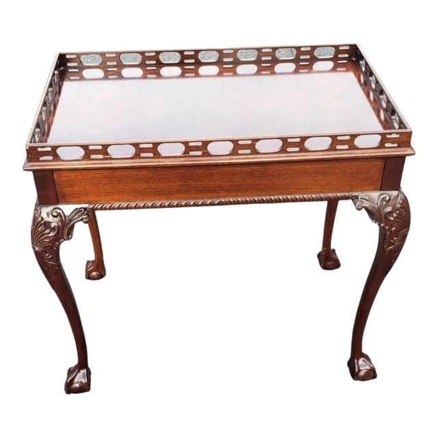 Council Craftsman Flame Mahogany Tea Table With Gallery Rail For Sale