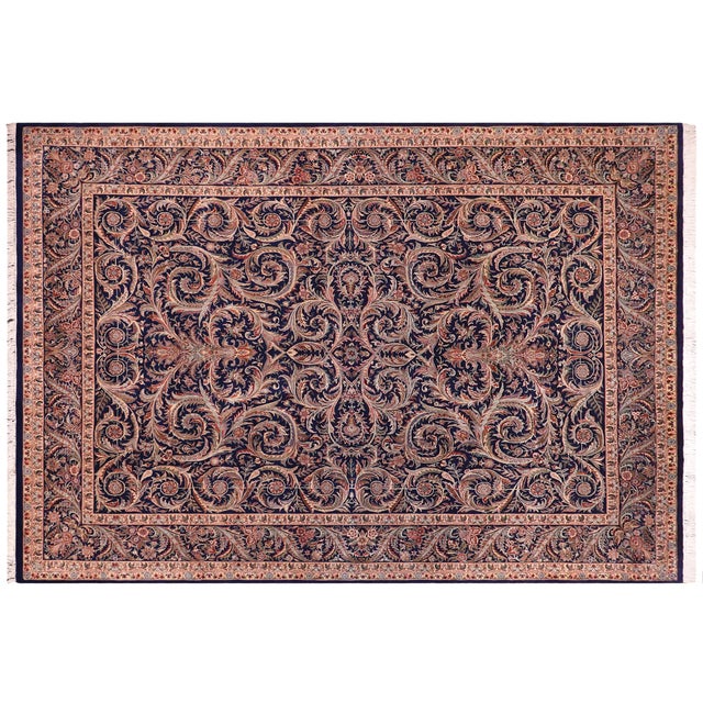 Blue Art Nouveau Organic Savonnerie Pak-Persian Blue/Blue Wool Rug - 8'11'' X 12'5'' For Sale - Image 8 of 9