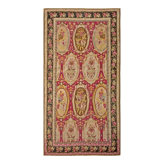 Remarkable Red-Ruby Background Color With Black Border and Medallion/Crest Design Antique Caucasian Karabagh Rug For Sale