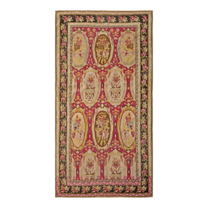 Remarkable Red-Ruby Background Color With Black Border and Medallion/Crest Design Antique Caucasian Karabagh Rug