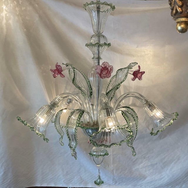 Traditional Vintage Venetian Glass Chandelier For Sale - Image 3 of 16