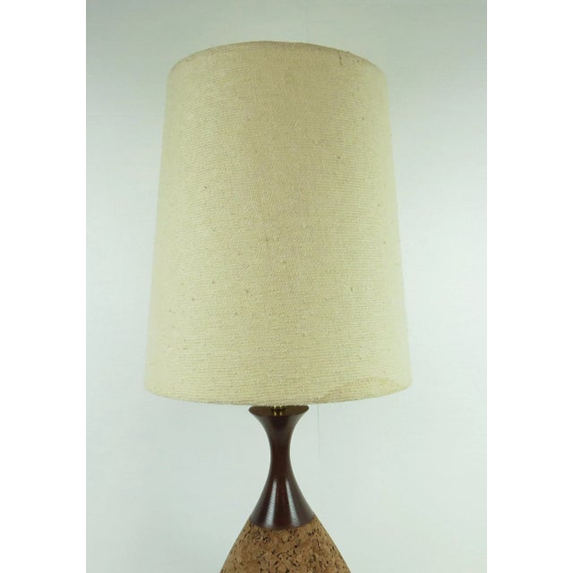 1960s Vintage Oversized Walnut and Cork Lamp With Shade For Sale - Image 10 of 11