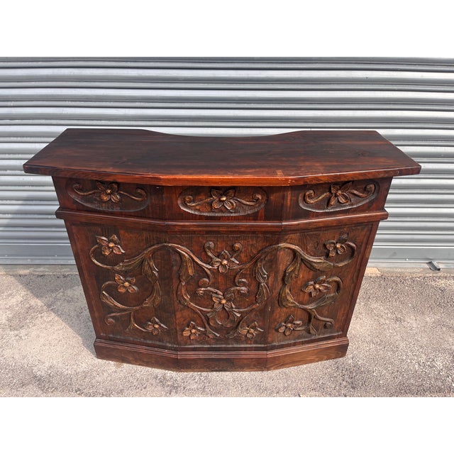 Brown Antique Counter in Carved Wood, 1890s For Sale - Image 8 of 15