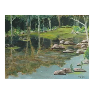 Vintage 1960s Woodland Lake Landscape Painting