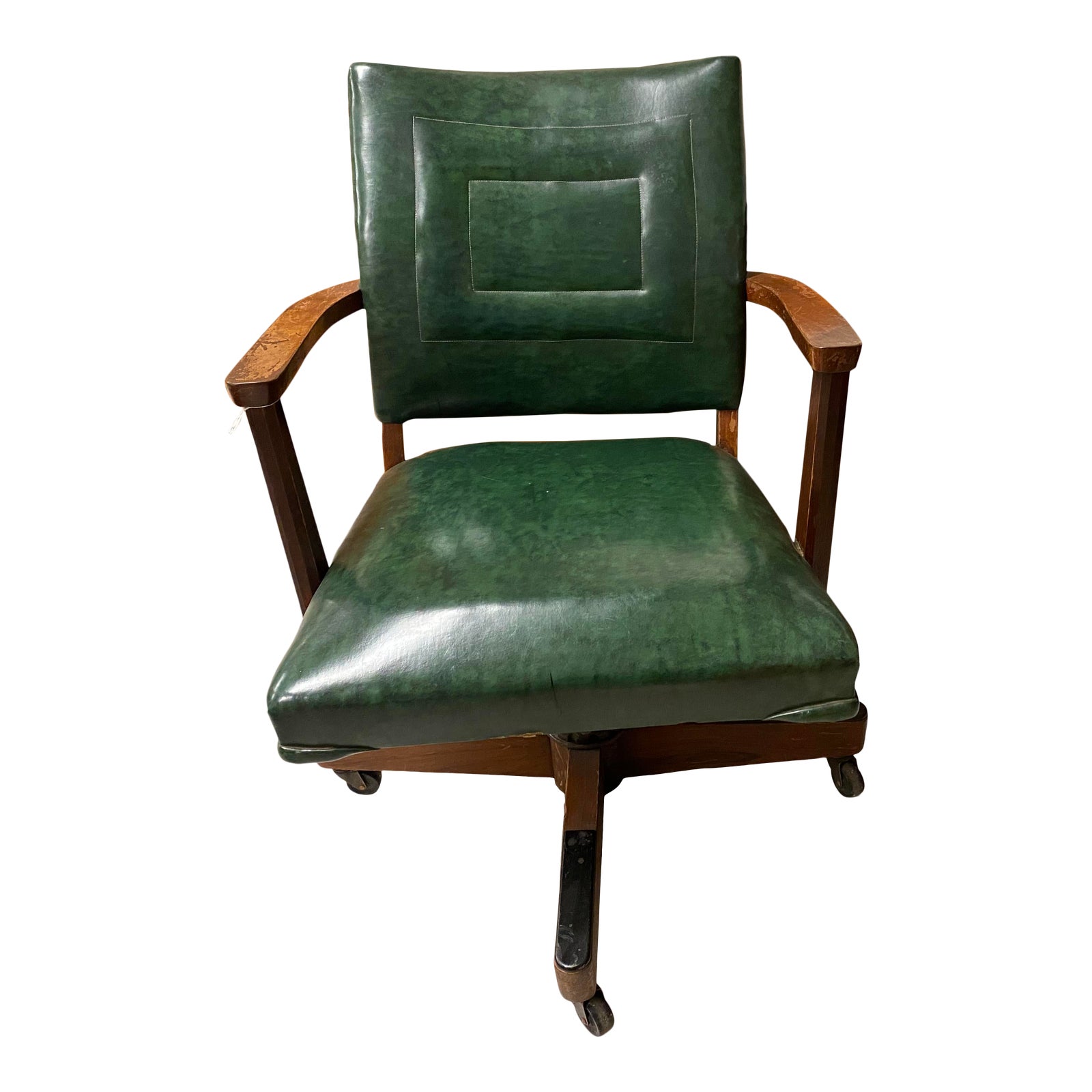 Antique Green Leather Swivel Office Chair Chairish