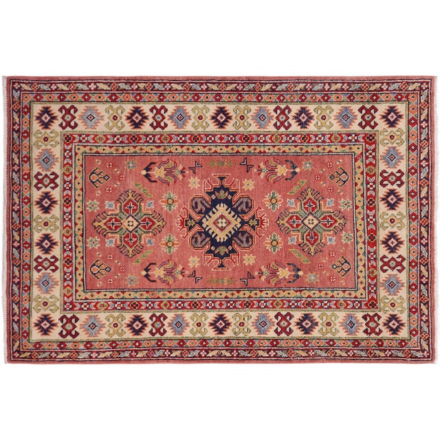 Bohemian Kazak Pink/Beige Wool Rug - 3'4''x4'10'' For Sale - Image 9 of 10