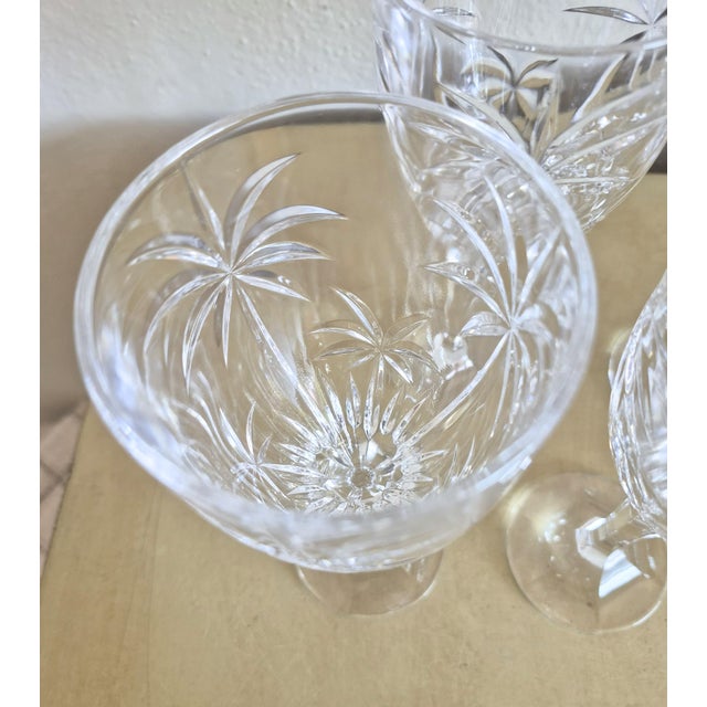 Godinger Vintage Godinger Czech Crystal South Beach Cut Palm Tree Pattern Stemware Wine Water Goblet - Set of 8 For Sale - Image 4 of 7