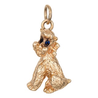 70s Vintage Schnauzer Dog Pendant 14k Yellow Gold Estate Charm Animal Jewelry For Sale