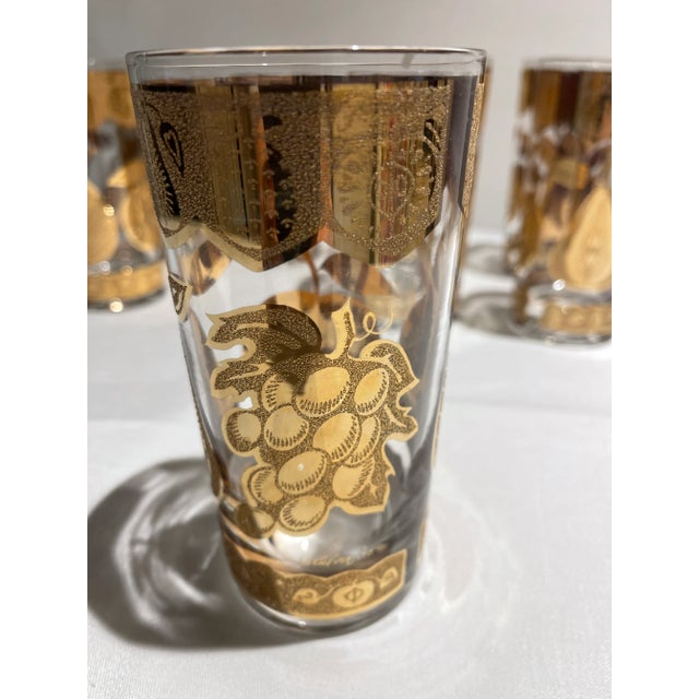 Really nice set of 8 Culver 22KT gold glasses with fruit design, called Florentine. Fruit include apples, pears, grapes...