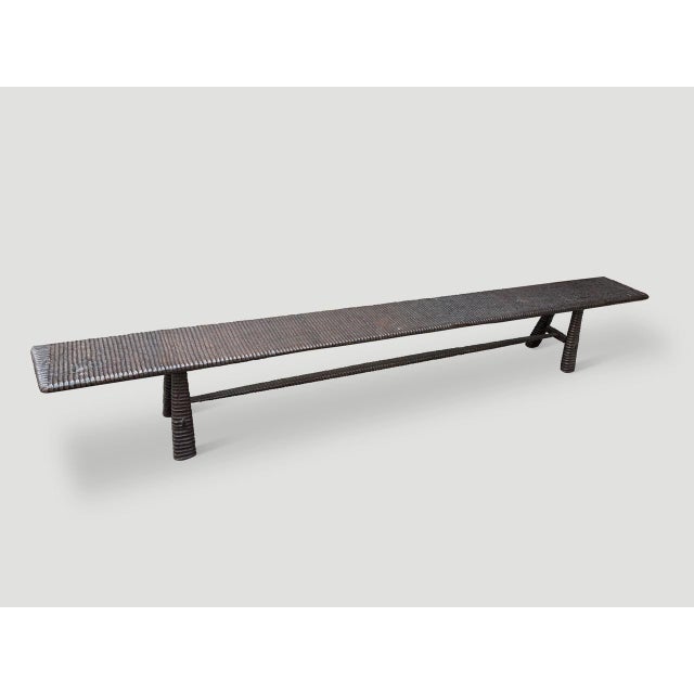 Andrianna Shamaris Impressive Minimalist Hand Carved Teak Wood Bench For Sale - Image 14 of 18