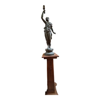 Figural Lady Lamp on Pedestal For Sale
