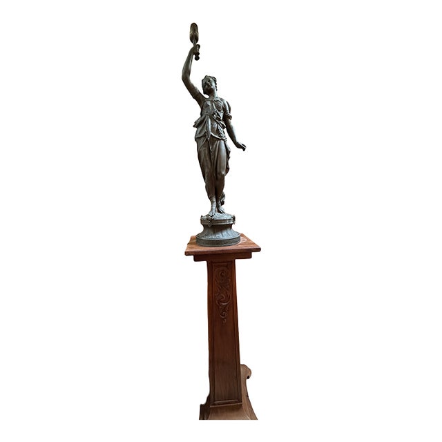 Figural Lady Lamp on Pedestal For Sale