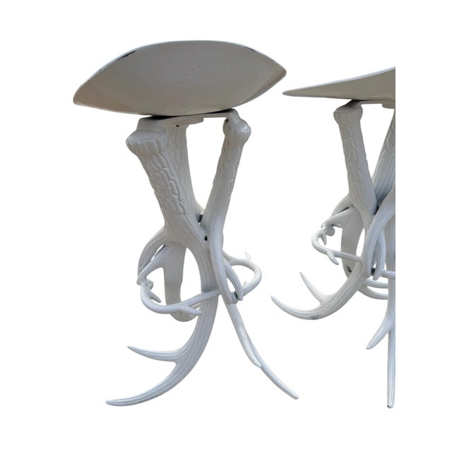 1980s Pair of Faux Antler Metal Stools For Sale - Image 4 of 6