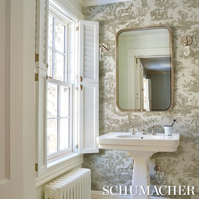 Paper SAMPLE - Schumacher Western Toile Wallpaper In Stone For Sale - Image 7 of 7
