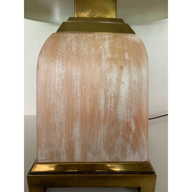 Vintage 1980s White Washed Wood and Brass Square Lamp With Shade For Sale - Image 4 of 12