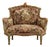 French Louis XVI Style Armchair – Floral Tapestry Upholstery, Gold Leaf Frame & Cherub Crest For Sale