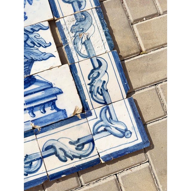 18th Century Portuguese Baroque Blue & White Flower Basket Tile Panel For Sale - Image 9 of 14
