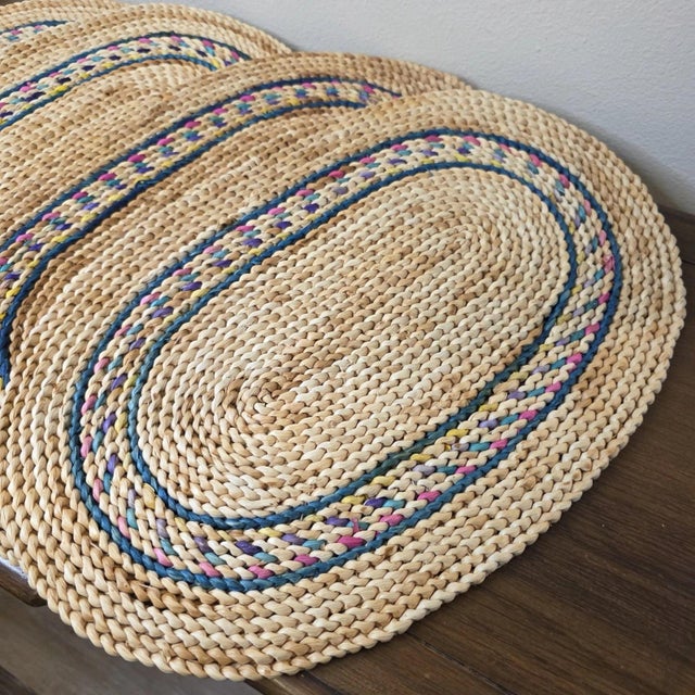 Vintage Braided Oval Placemats – Set of 4 | Farmhouse Country Cottage Boho Add warmth and character to your table with...