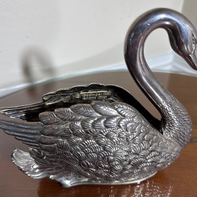 1980s Vintage Italian Metal Swan Figurine Planter Napkin Letter Holder For Sale - Image 5 of 6