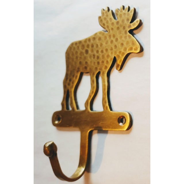 Vintage Rustic Hammered Brass Moose Wall Hook For Sale - Image 4 of 4