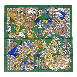 Hermes Duels Oniriques Silk Scarf in Emeraud / Bleu Vif For Sale