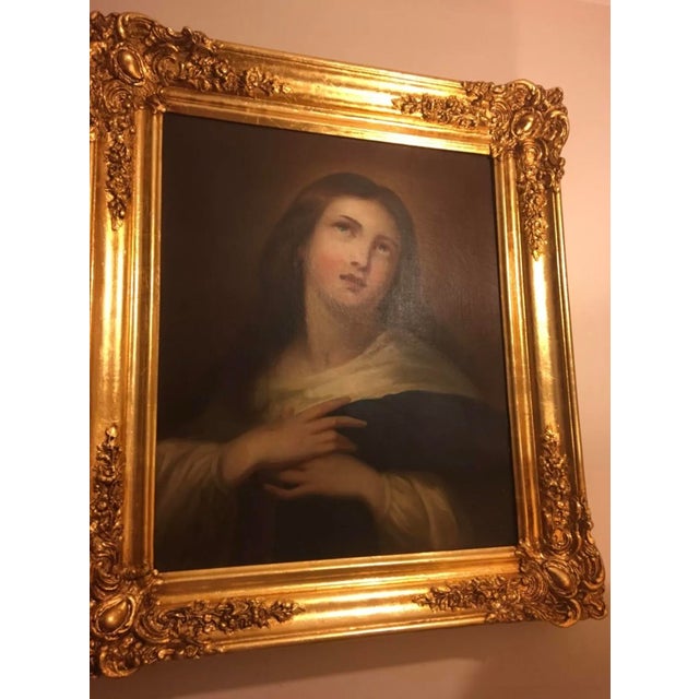 Brown Antique Devotional Portrait of a Female Saint (Possibly Mary Magdalene) in a 24-Carat Gold Leaf Frame – Fully Restored For Sale - Image 8 of 9