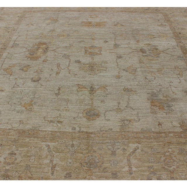 Angora Turkish Oushak Large Rug With All-Over Design in Light Neutral Colors For Sale - Image 4 of 13