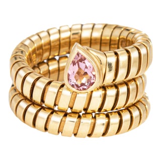 1990s Bulgari Serpenti Tubogas Ring 6.5 Pink Tourmaline 18k Gold Flex Estate Jewelry For Sale