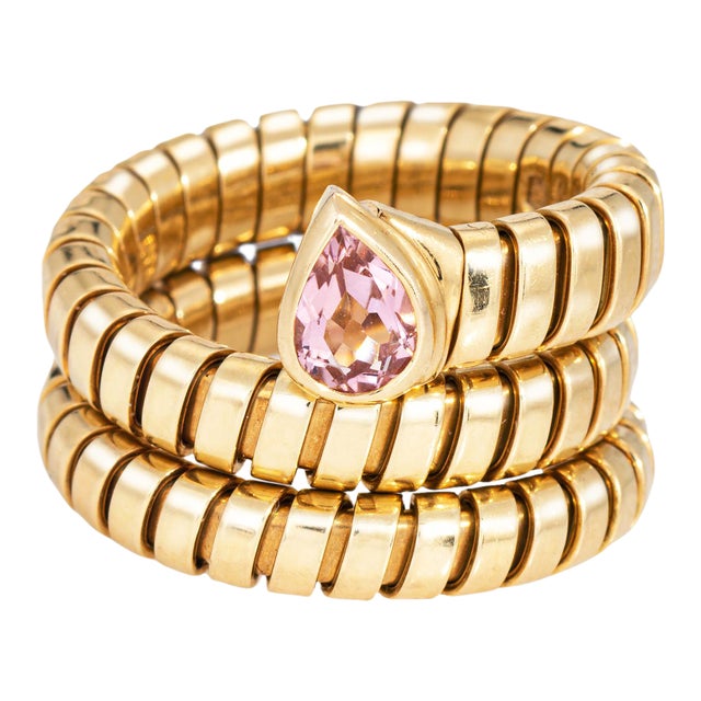 1990s Bulgari Serpenti Tubogas Ring 6.5 Pink Tourmaline 18k Gold Flex Estate Jewelry For Sale