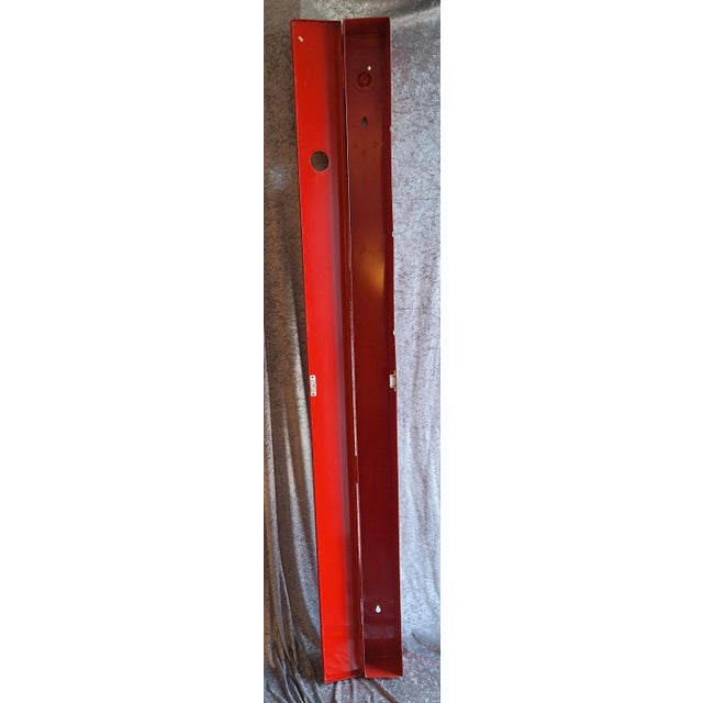 Mid-Century Industrial Fire Department Wall Cabinet in Red Lacquered Sheet Metal with White Lettering from Auer, 1960s, in...