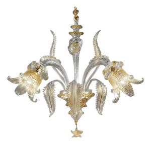 Italian Wall Sconce in Clear Murano Glass with Gold Floral Motifs by Simoeng