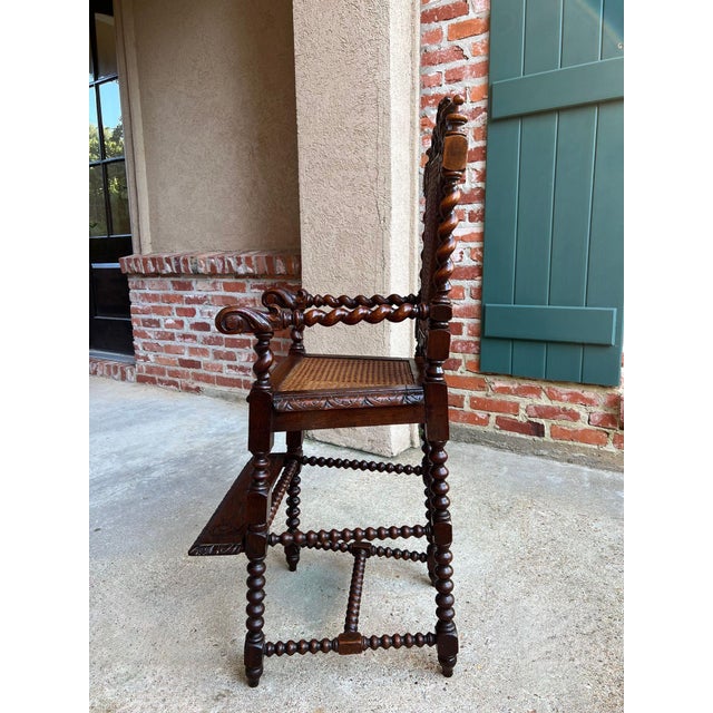 Antique French Child High Chair Renaissance Barley Twist Carved Oak Caned C1890 For Sale - Image 13 of 18