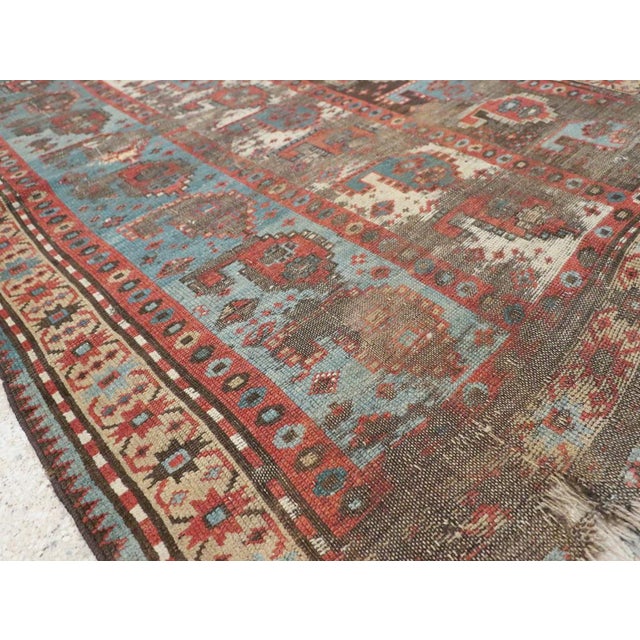 Sky Blue Galerie Shabab Collection Early 20th Century Distressed Caucasian Kazak Rug For Sale - Image 8 of 10