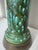 Aqua Vintage Mid Century Hollywood Regency Drip Glaze Ceramic Aqua, Brass & Gold Leaf Shaded Table Lamps, a Pair For Sale - Image 8 of 18