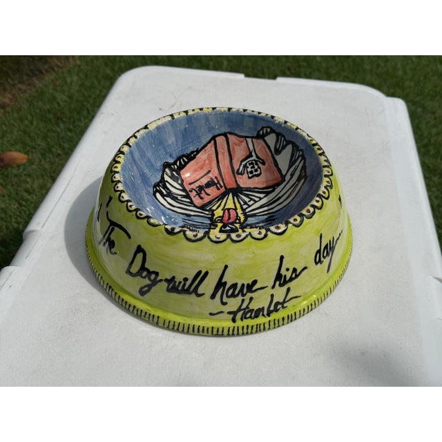 Late 20th Century Vintage Hand-Painted Folk Art Shakespeare Dog Bowl, Signed For Sale - Image 5 of 11
