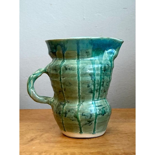 Mid-Century Modern Vintage Drip Glaze Ceramic Pitcher For Sale - Image 3 of 12