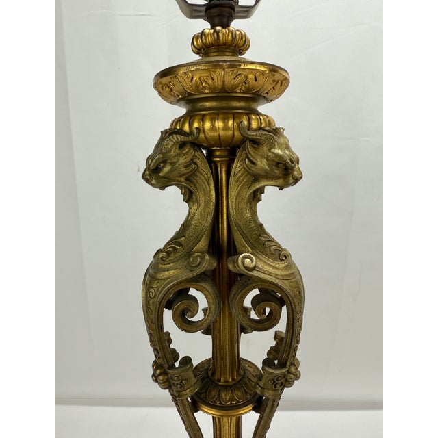 Neoclassical Parcel-Gilt and Patinated Bronze Tripod Zoomorphic Lamps C. 1900 Attributed to Edward F. Caldwell & Co. For Sale - Image 9 of 17