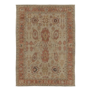Rug & Kilim’s Oushak Inspired Rug in Creamy Beige With Rust Floral Patterns For Sale