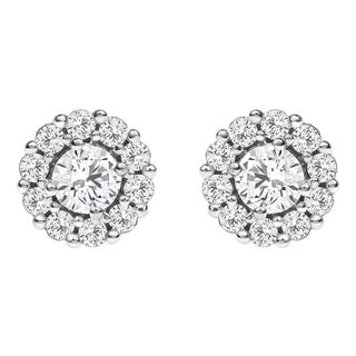 10K White Gold 3.0 Cttw Lab Grown Diamond Halo Stud Earrings, Pair For Sale