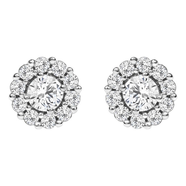 10K White Gold 3.0 Cttw Lab Grown Diamond Halo Stud Earrings, Pair For Sale