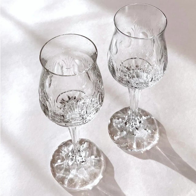 One pair of vintage claret (or white wine) glasses in pattern 'Ondine' by FRANCISCAN from Tiffin, Ohio. Exquisitely...