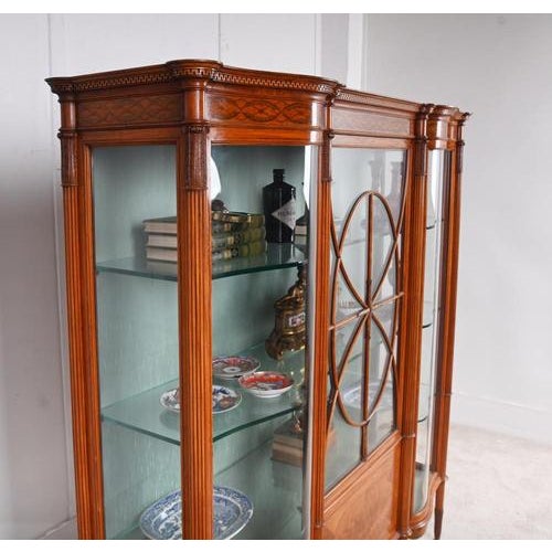 Gold Victorian Satinwood Inlaid Display Cabinet, 1880s For Sale - Image 8 of 17
