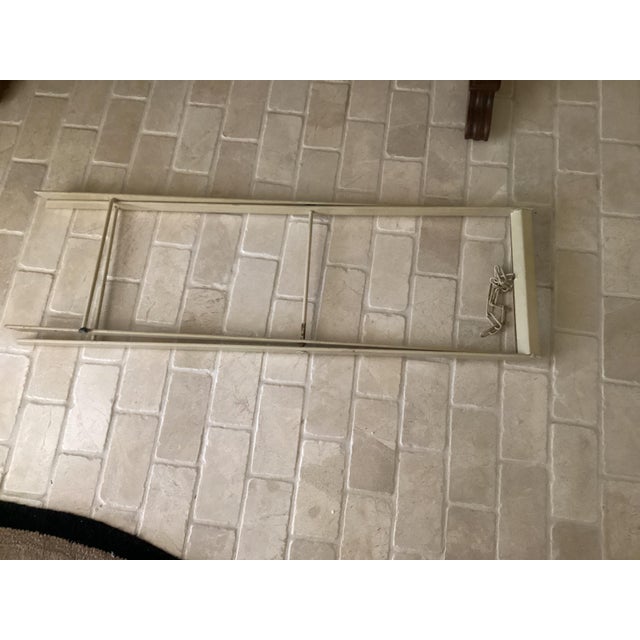 Mid 20th Century Metal Laundry Ironing Basket on Collapsible Frame Newer Homemade Yellow Liner For Sale - Image 9 of 10