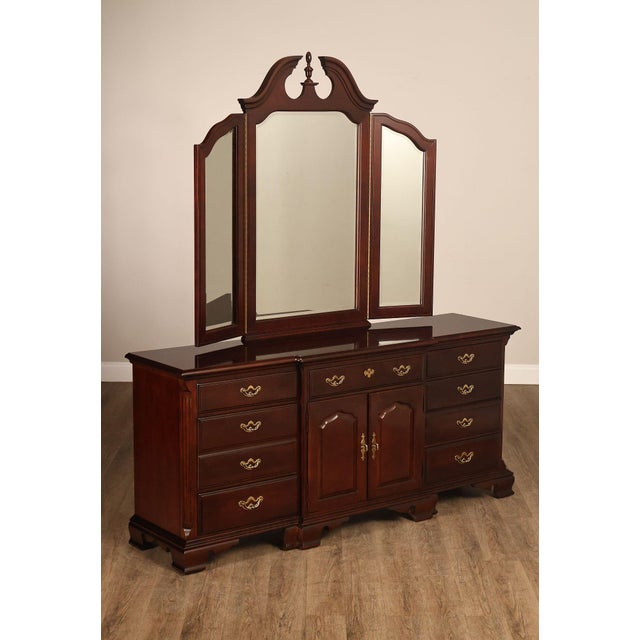 High Quality Cherry Triple Chest with Pair of Cabinet Doors Flanked by Dovetailed Drawers with Brass Hardware, Topped with...