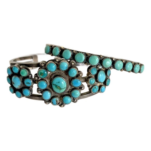 1930s Zuni Turquoise and Silver Bracelet Set For Sale